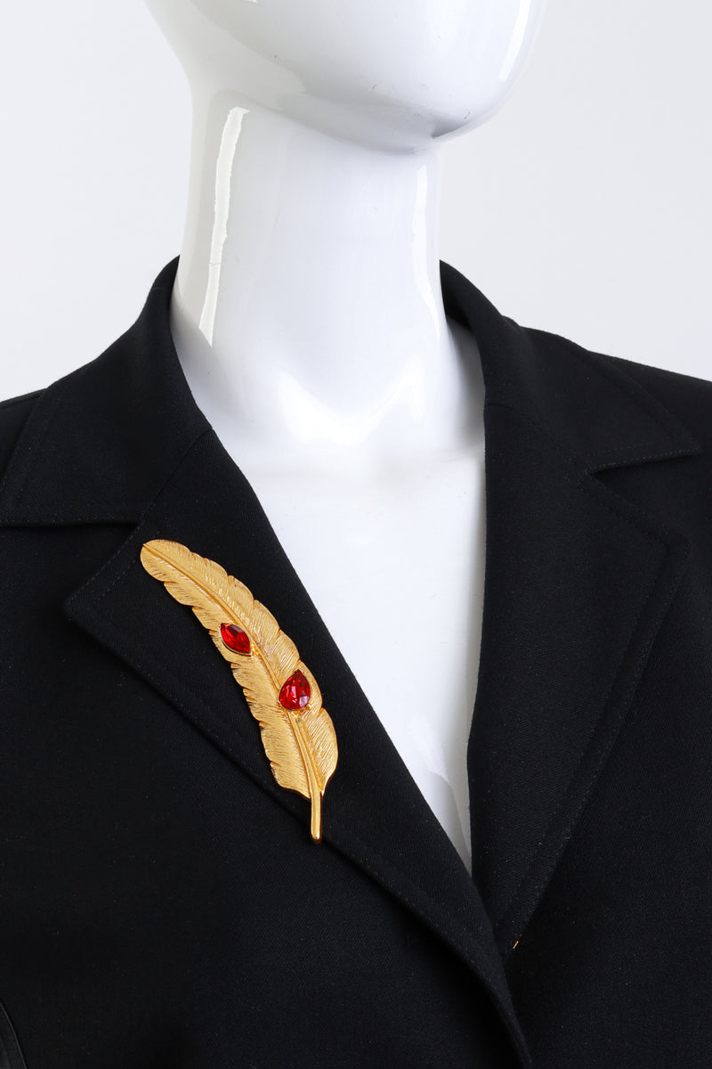 Vintage Oscar de la Renta Crystal Feather Brooch on mannequin @recess la