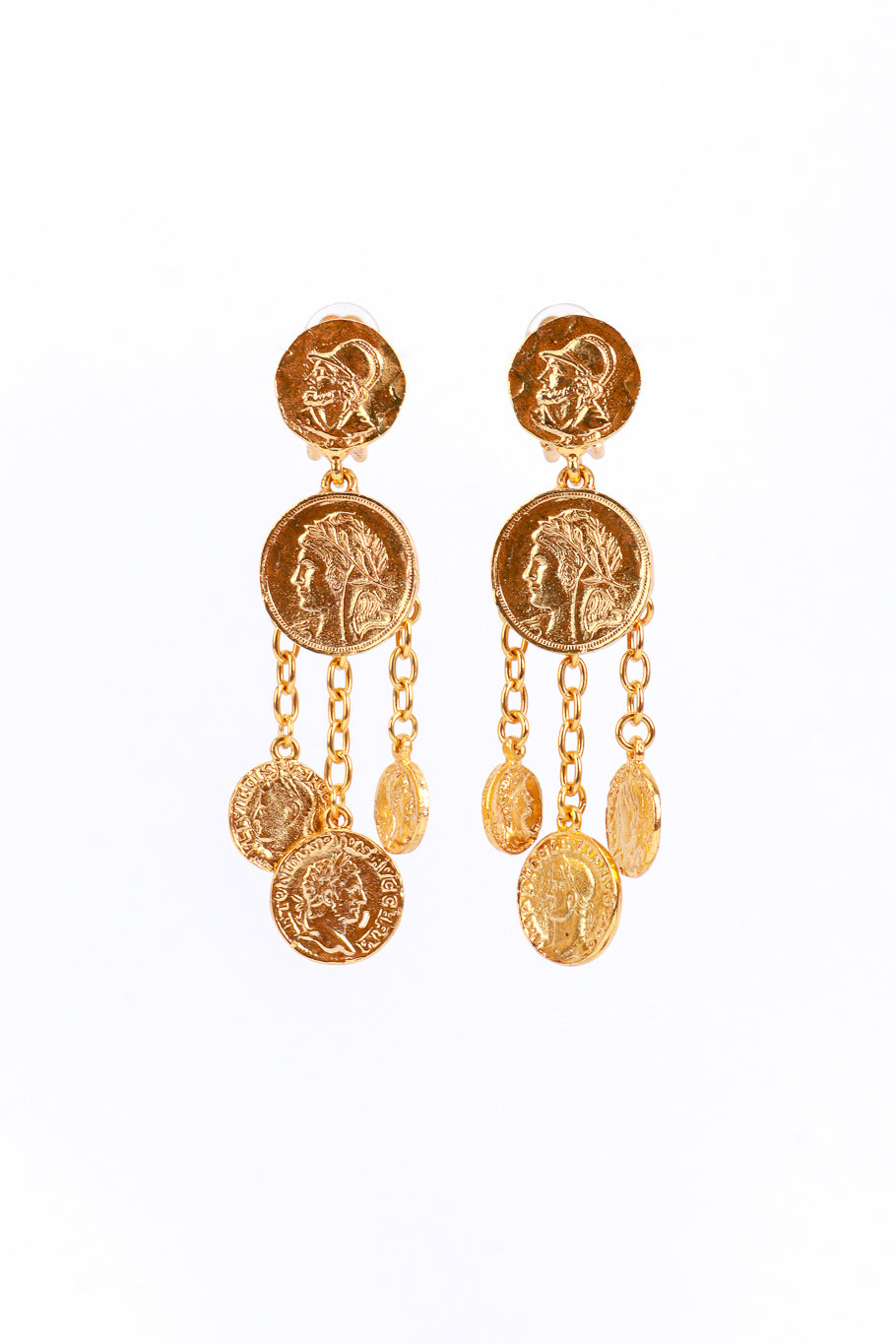 Vintage Oscar de la Renta Roman Coin Dangle Earrings front @recess la