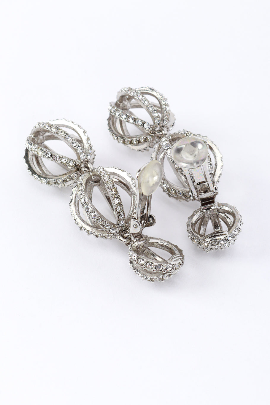 Vintage Oscar de la Renta Rhinestone Cage Drop Earrings clips open @RECESS LA