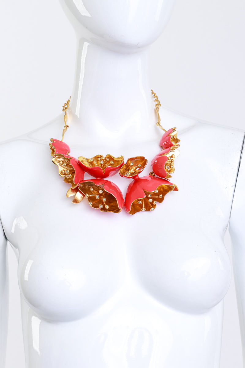 Vintage Oscar de la Renta Sculpted Coral Bells Bib Necklace on mannequin @recess la