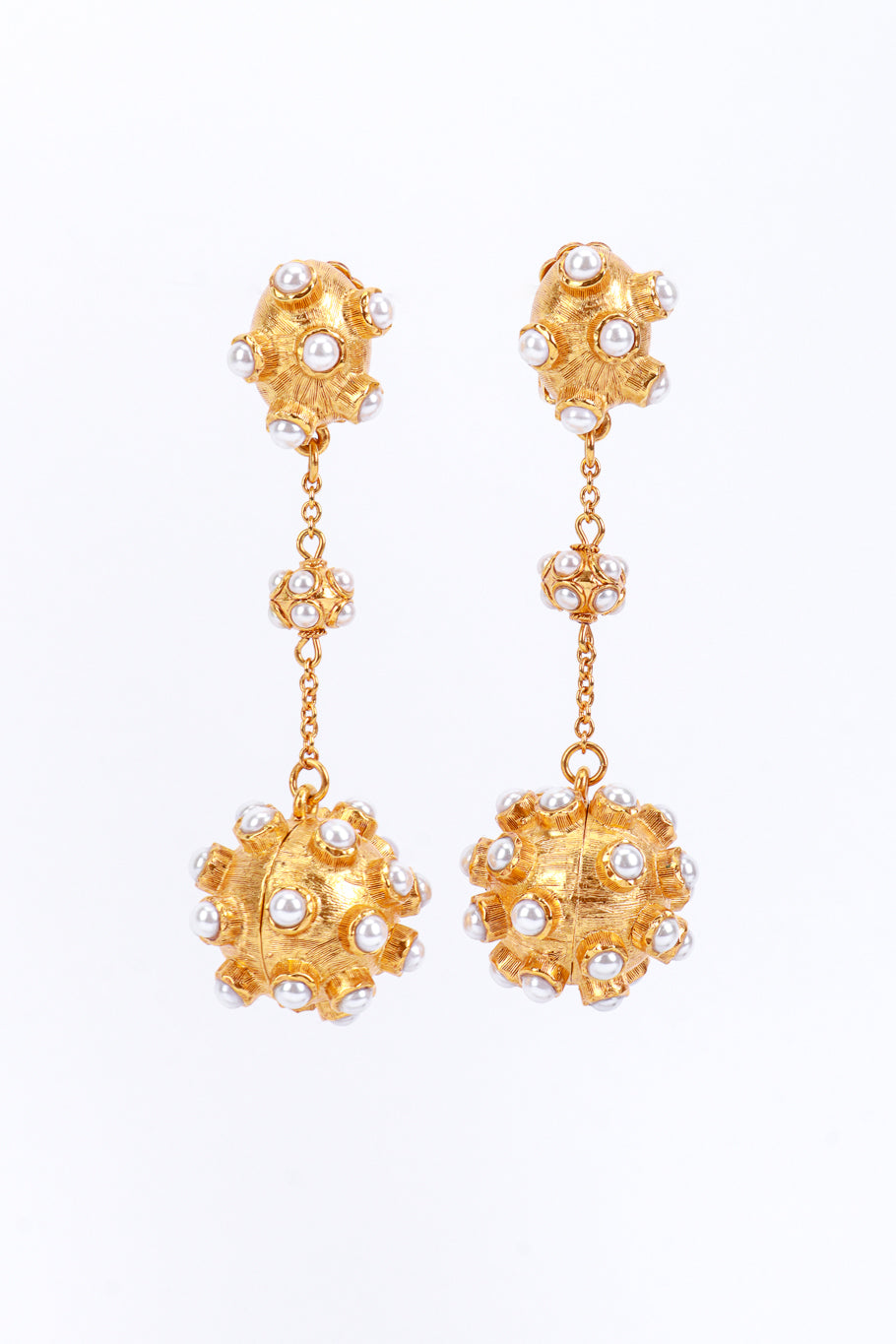 Vintage Oscar de la Renta Atomic Pearl Ball Drop Earrings front @RECESS LA