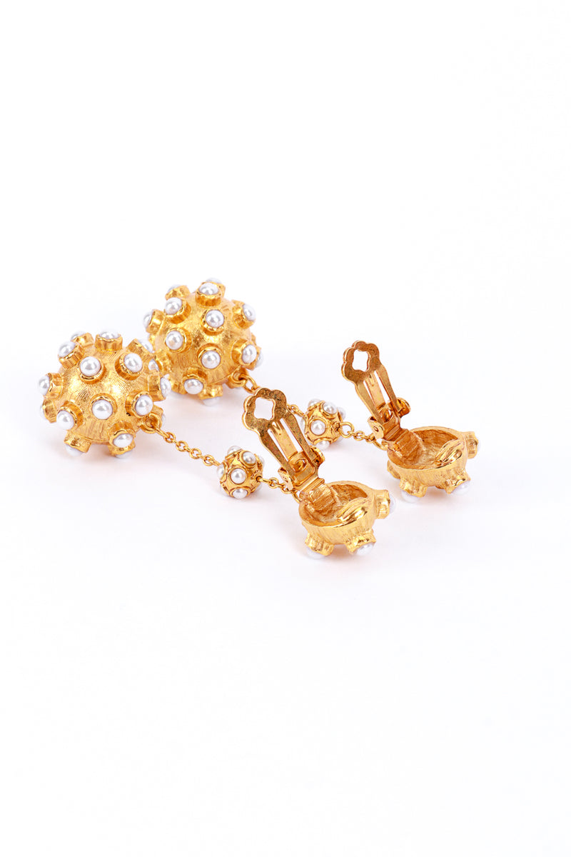 Vintage Oscar de la Renta Atomic Pearl Ball Drop Earrings clips open @RECESS LA