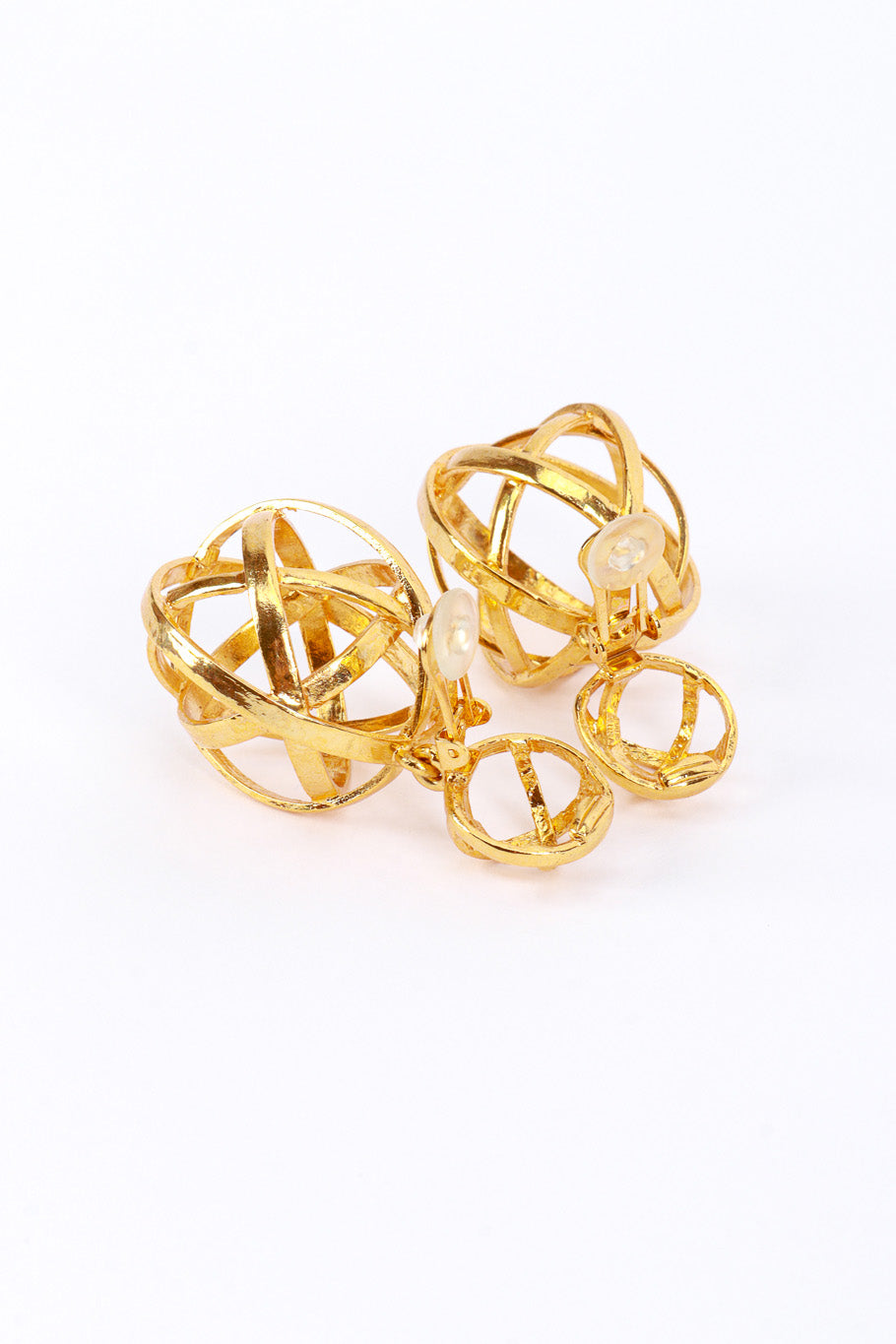 Vintage Oscar de la Renta Sphere Cage Drop Earrings clips @RECESS LA