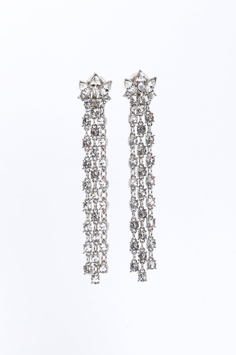 Vintage Oscar de la Renta Marquise Rhinestone Fringe Earrings front @recess la