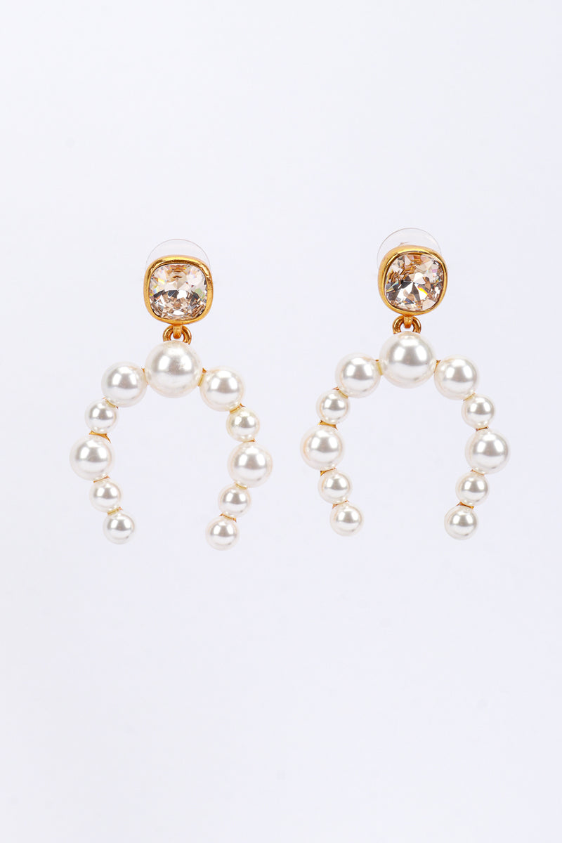 Vintage Oscar de la Renta Gold Pearl Horseshoe Earrings front @recess la