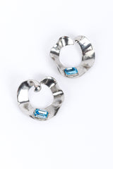 Vintage Oscar de la Renta Wavy Hoop Crystal Earrings front @recess la