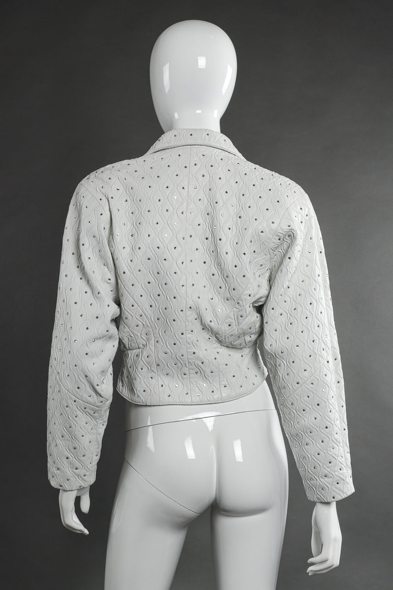 Cropped Rhinestone Embossed Leather Jacket by Dero Enterprises on mannequin back @recessla