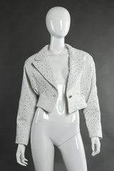 Cropped Rhinestone Embossed Leather Jacket by Dero Enterprises on mannequin jacket open @recessla