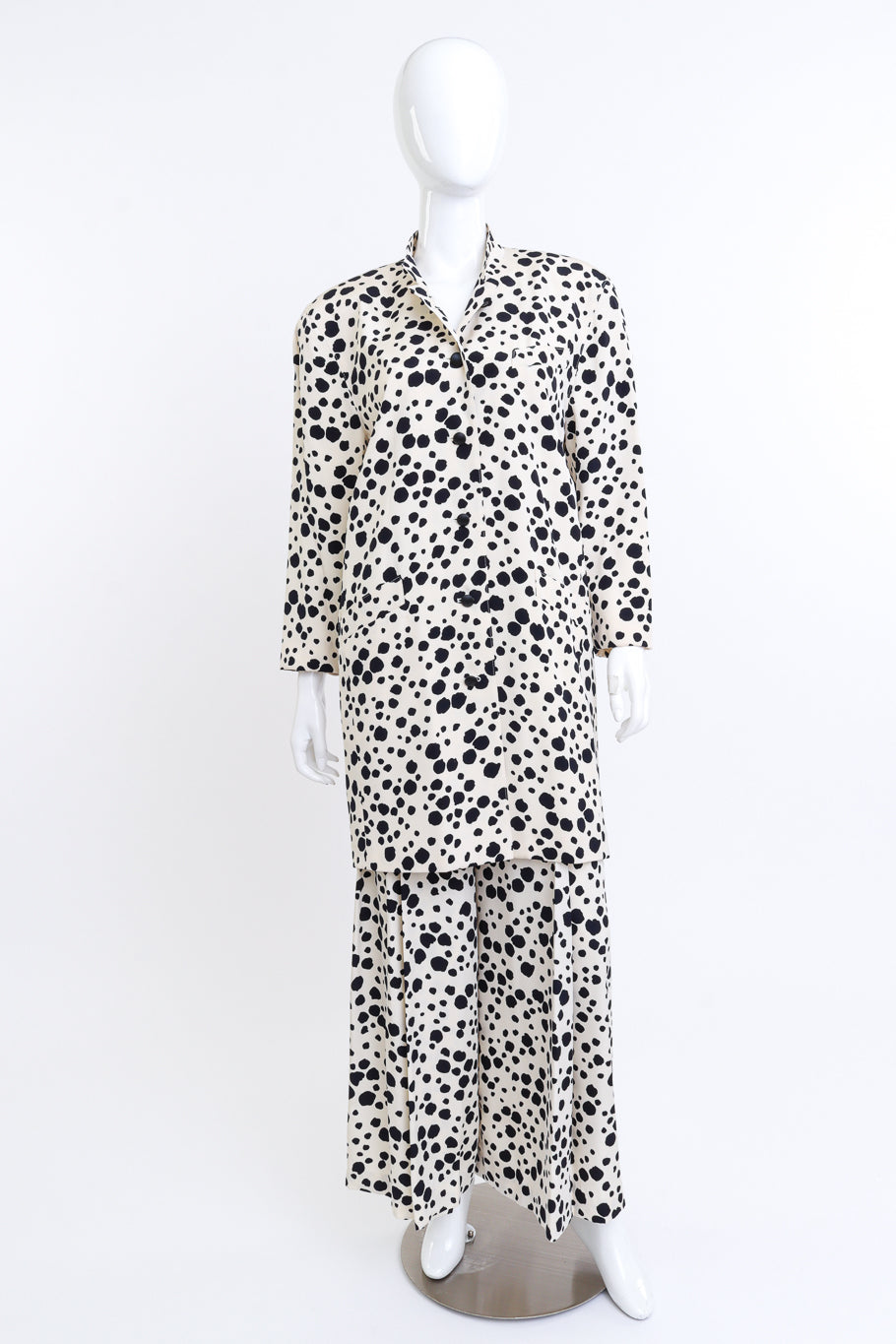 Vintage Dalmatian Duster & Palazzo Pant Silk Suit on mannequin @RECESS LA