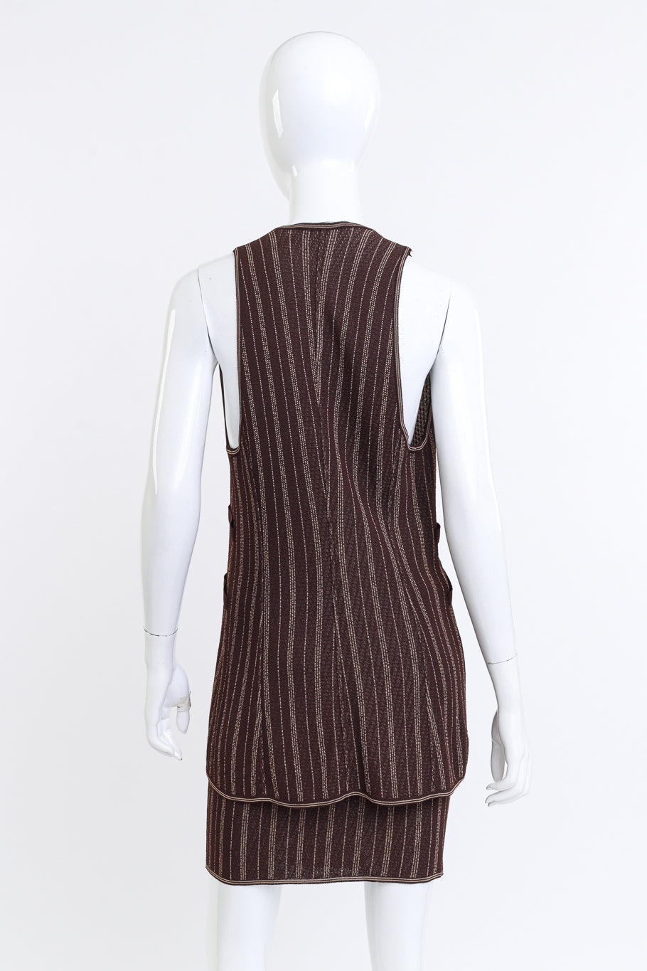 Vintage Christian Dior 3-Piece Pinstripe Skirt Suit vest & skirt back on mannequin @recess la