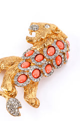 Kenneth Jay Lane Crystal & Coral Stone Lion Brooch detail @RECESS LA