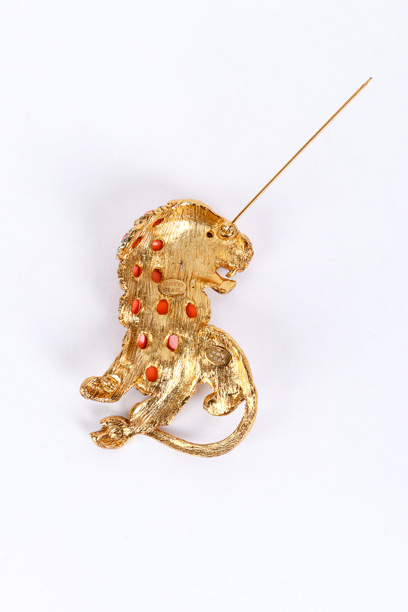 Kenneth Jay Lane Crystal & Coral Stone Lion Brooch open @RECESS LA