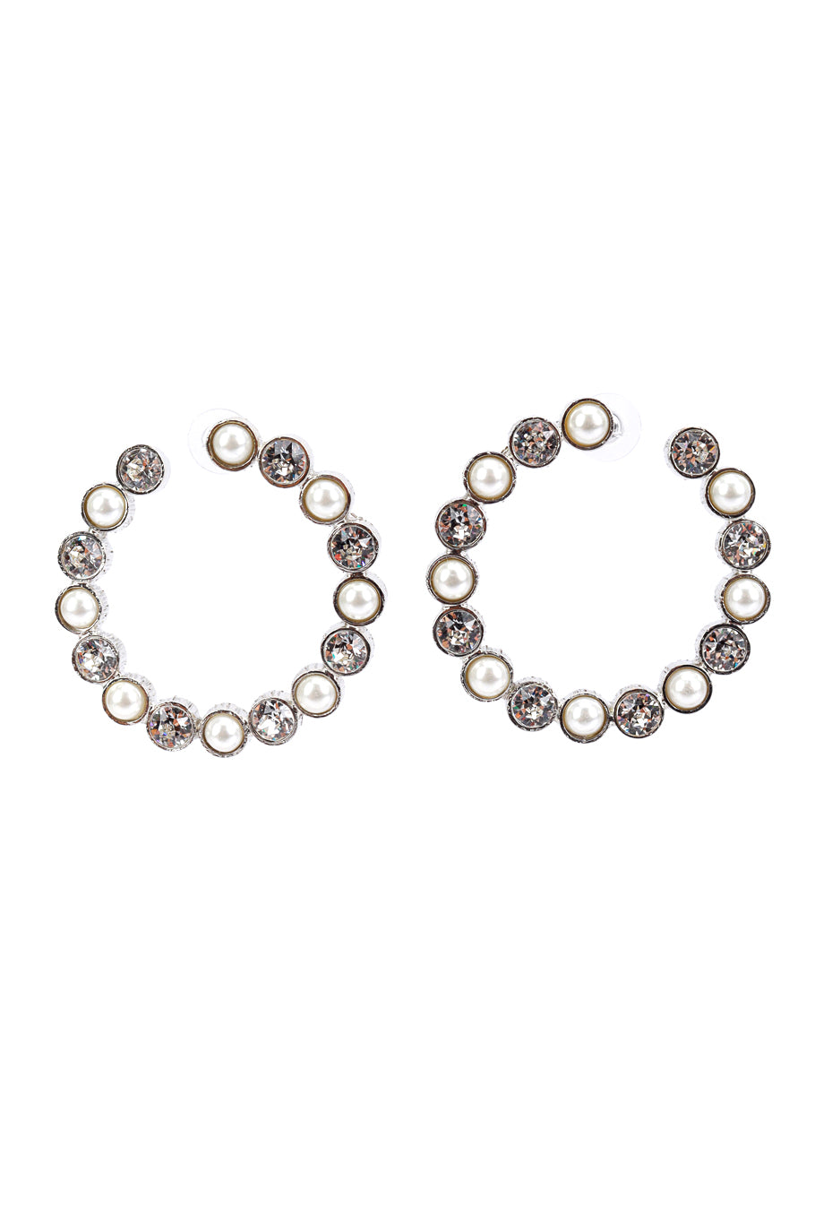 Kenneth Jay Lane Silver Crystal & Pearl Hoop Earrings @RECESS LA