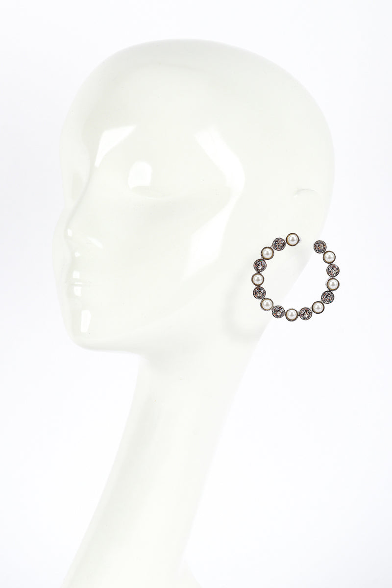 Kenneth Jay Lane Silver Crystal & Pearl Hoop Earrings worn @RECESS LA