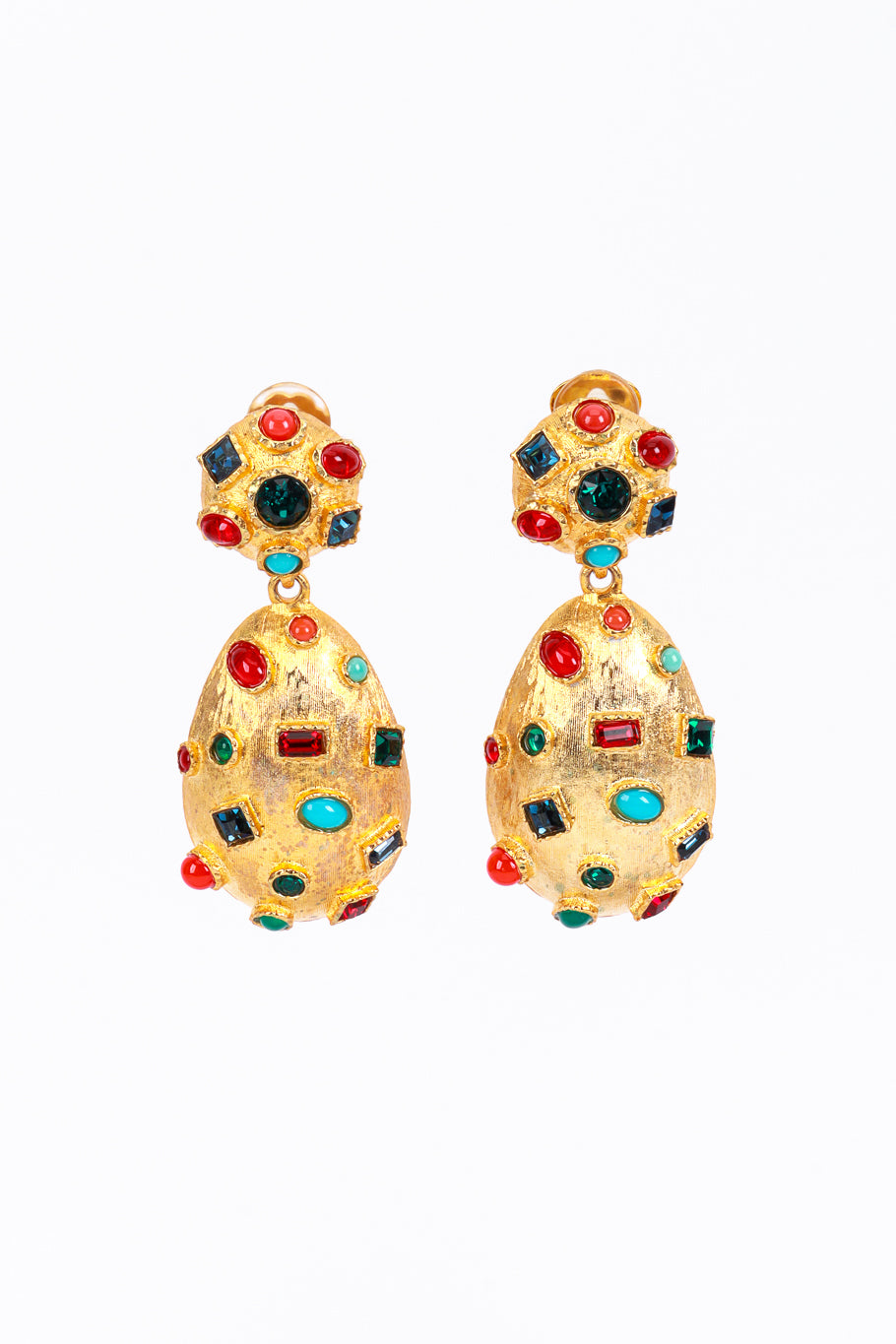 Kenneth Jay Lane Gold Multi Cabochon Teardrop Earrings @RECESS LA