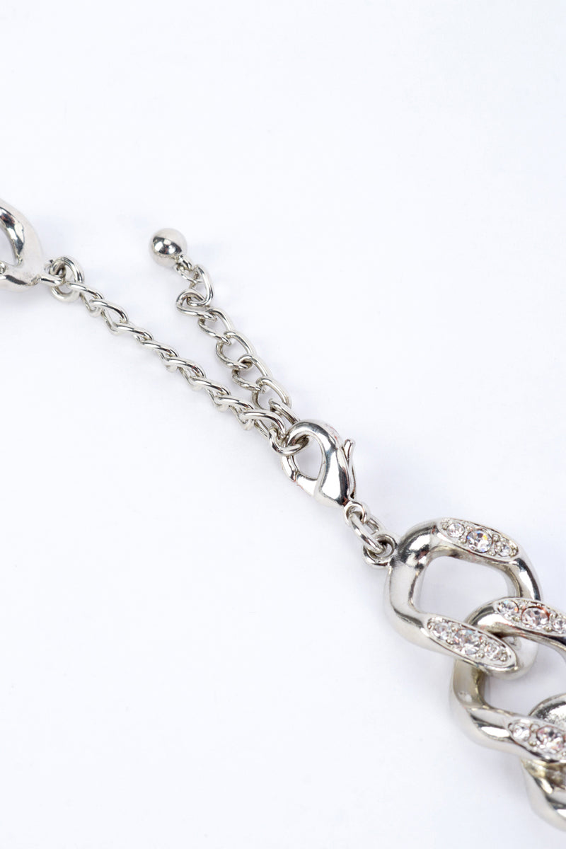 Vintage Kenneth Jay Lane Silver Rhinestone Curb Chain Necklace clasp @recess la