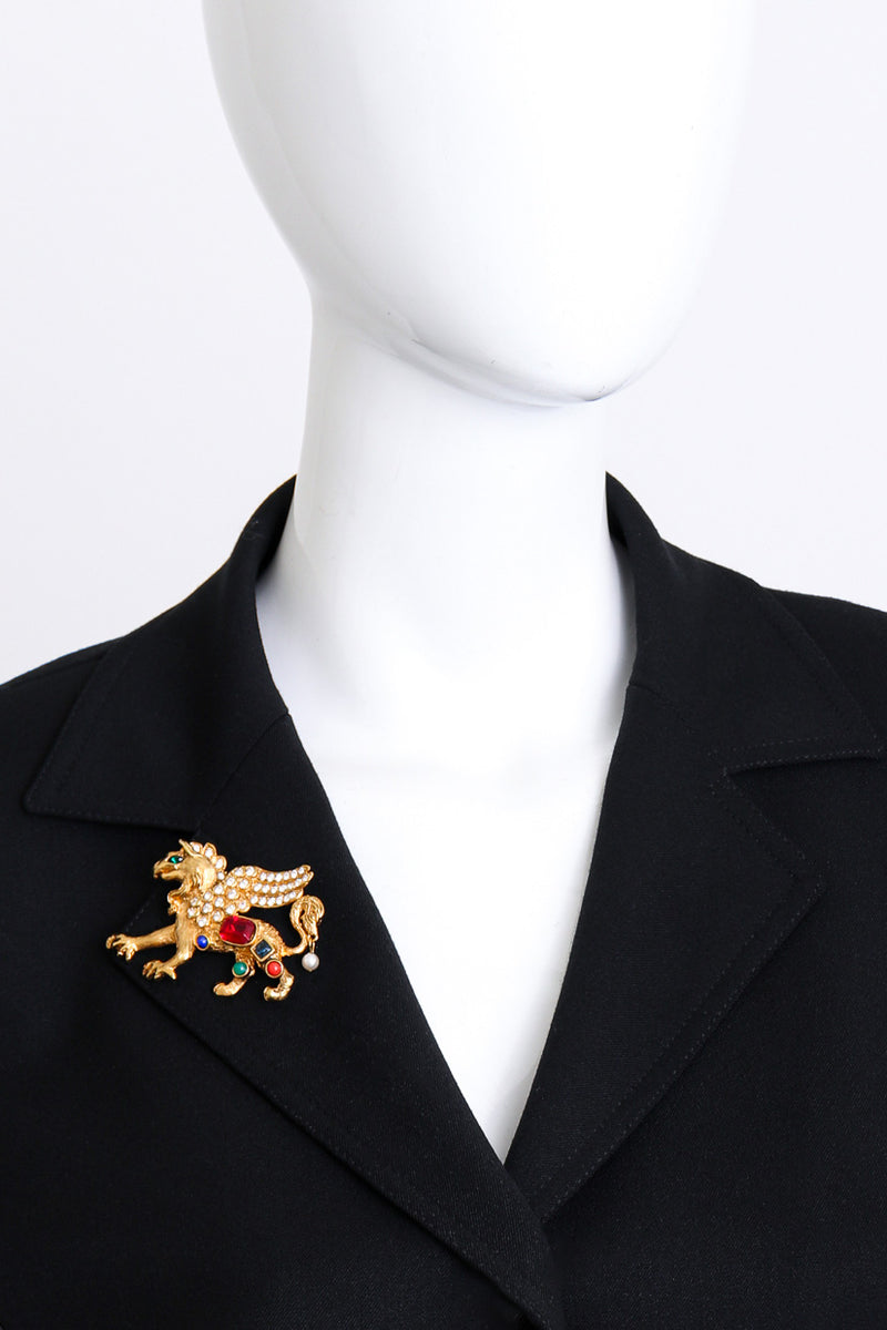 Kenneth Jay Lane Bejeweled Griffin Brooch worn @RECESS LA