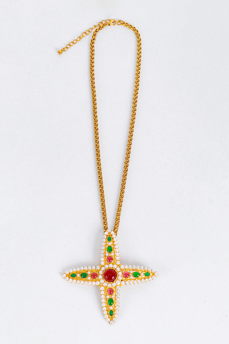 Kenneth Jay Lane Cabochon Cross Detachable Brooch Pendant Necklace @RECESS LA