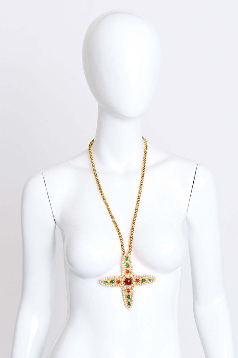 Kenneth Jay Lane Cabochon Cross Detachable Brooch Pendant Necklace worn @RECESS LA