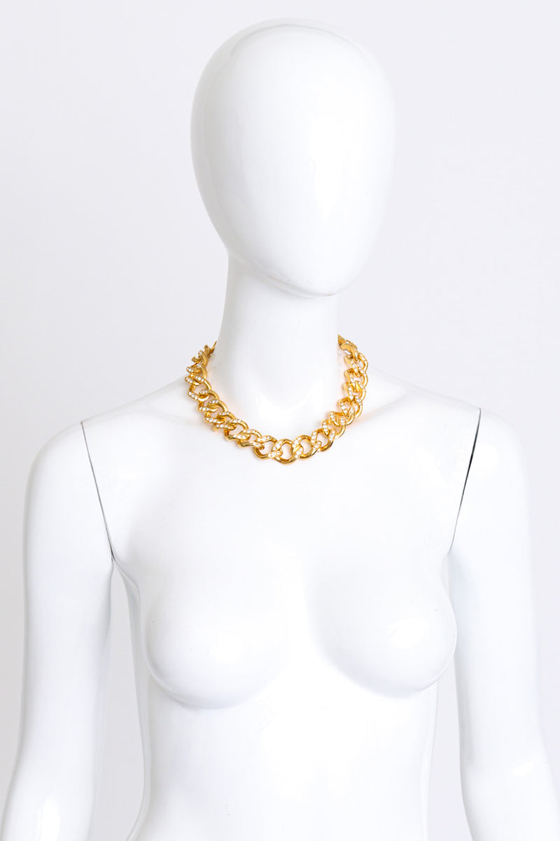 Kenneth Jay Lane Gold Rhinestone Curb Chain Necklace worn @RECESS LA