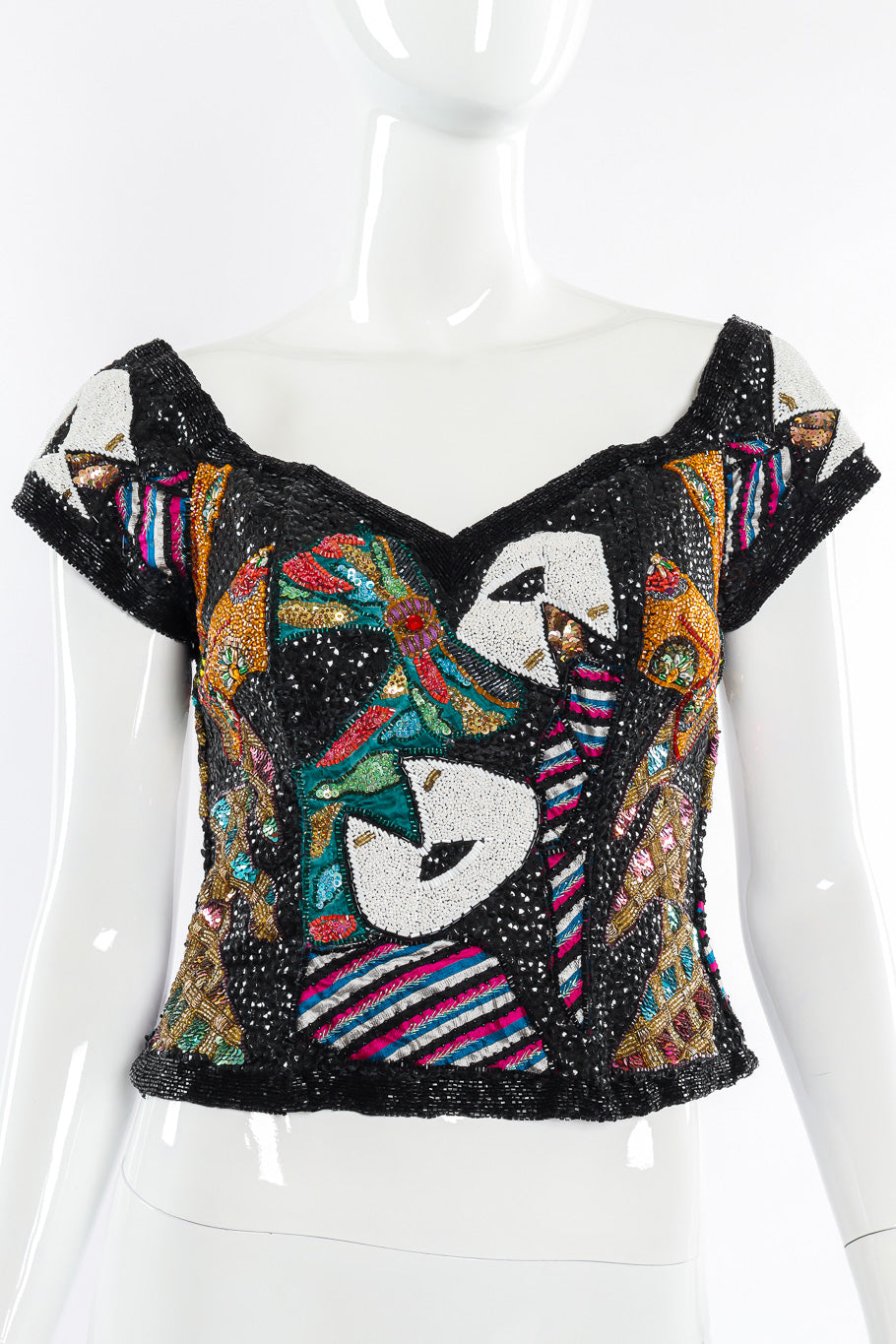 Beaded bustier top by Ella Singh on mannequin @recessla