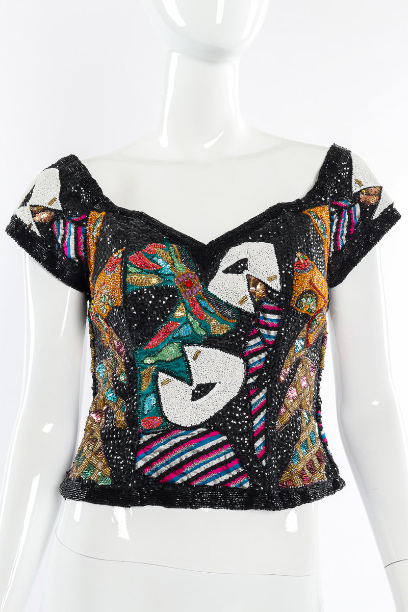 Beaded bustier top by Ella Singh on mannequin @recessla