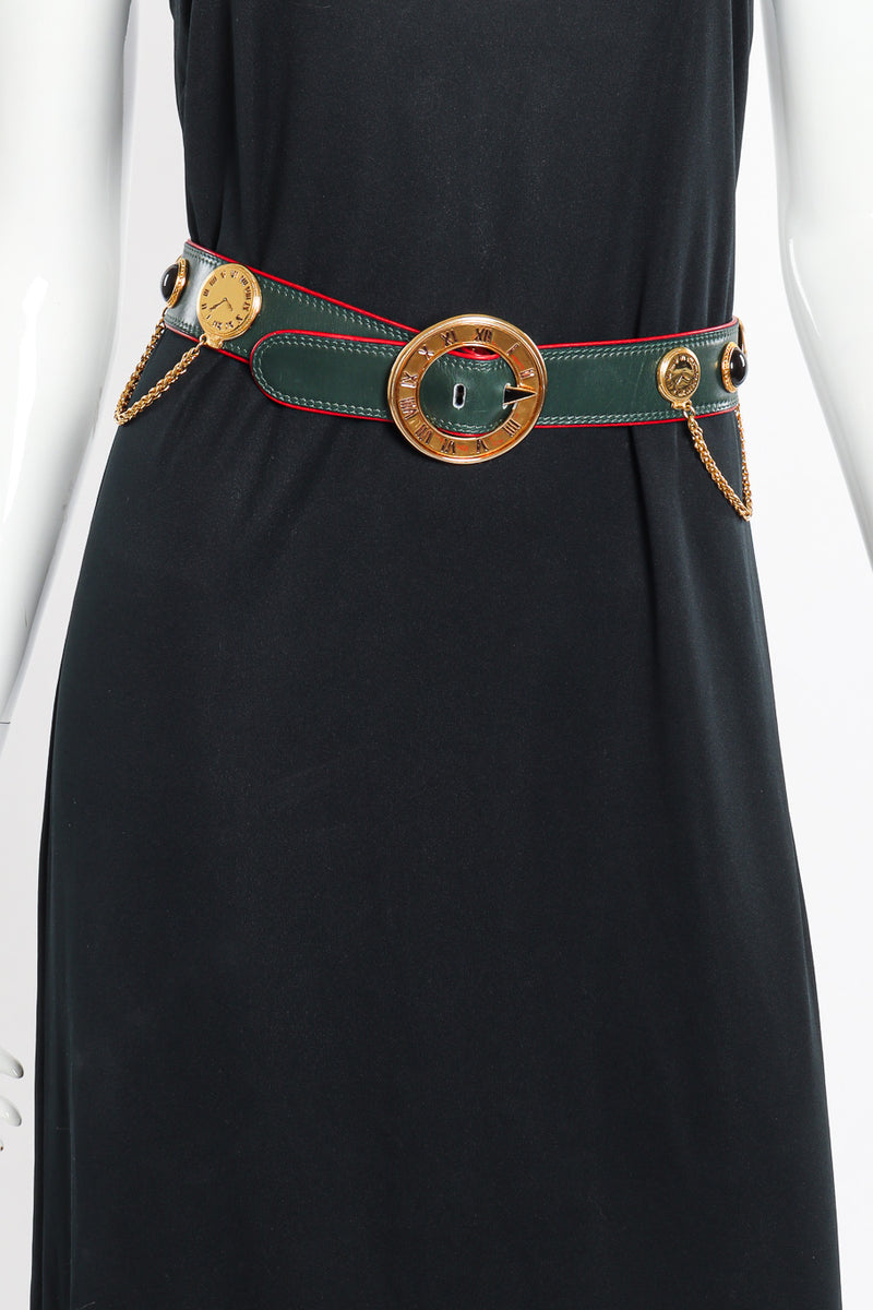 Vintage Escada Roman Clock Leather Belt on mannequin @recessla