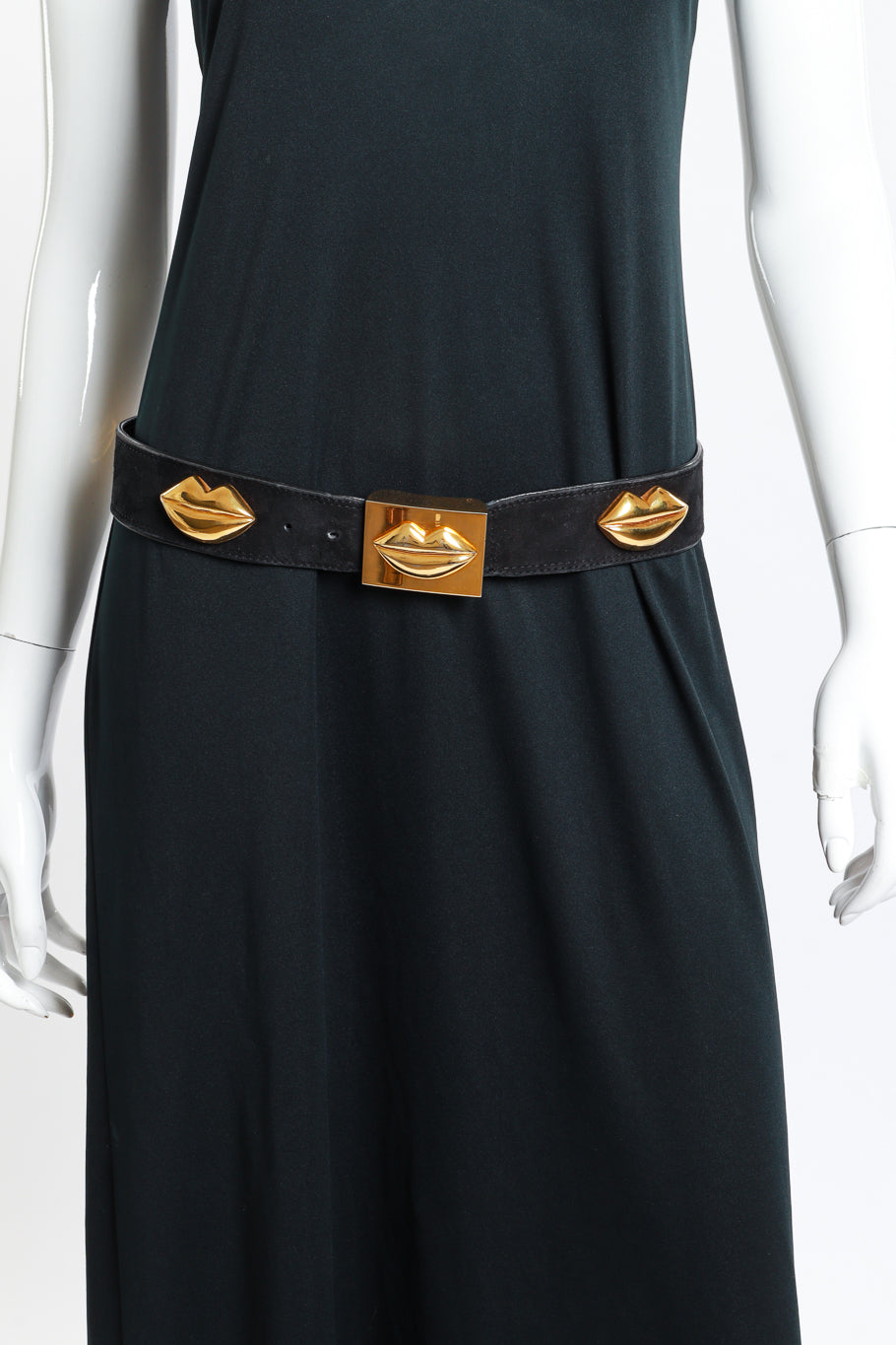 Vintage Escada Lip Studded Suede Belt on mannequin @recess la