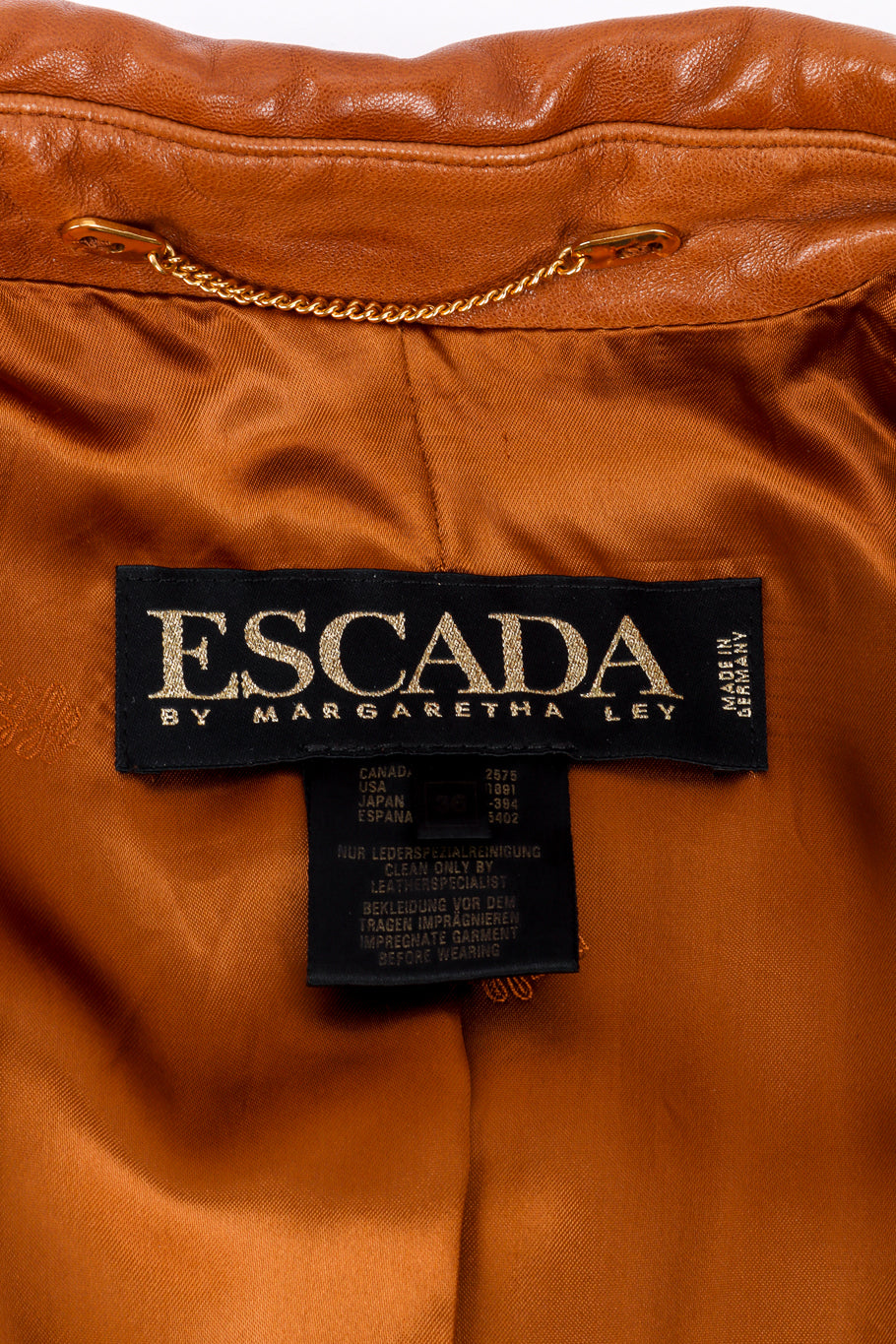 Vintage Escada Leather Fringe Jacket & Skirt Set jacket signature label closeup @recessla 