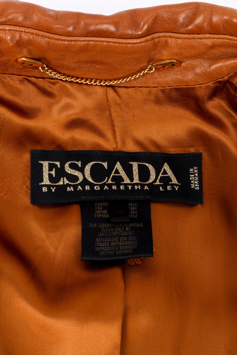 Vintage Escada Leather Fringe Jacket & Skirt Set jacket signature label closeup @recessla 