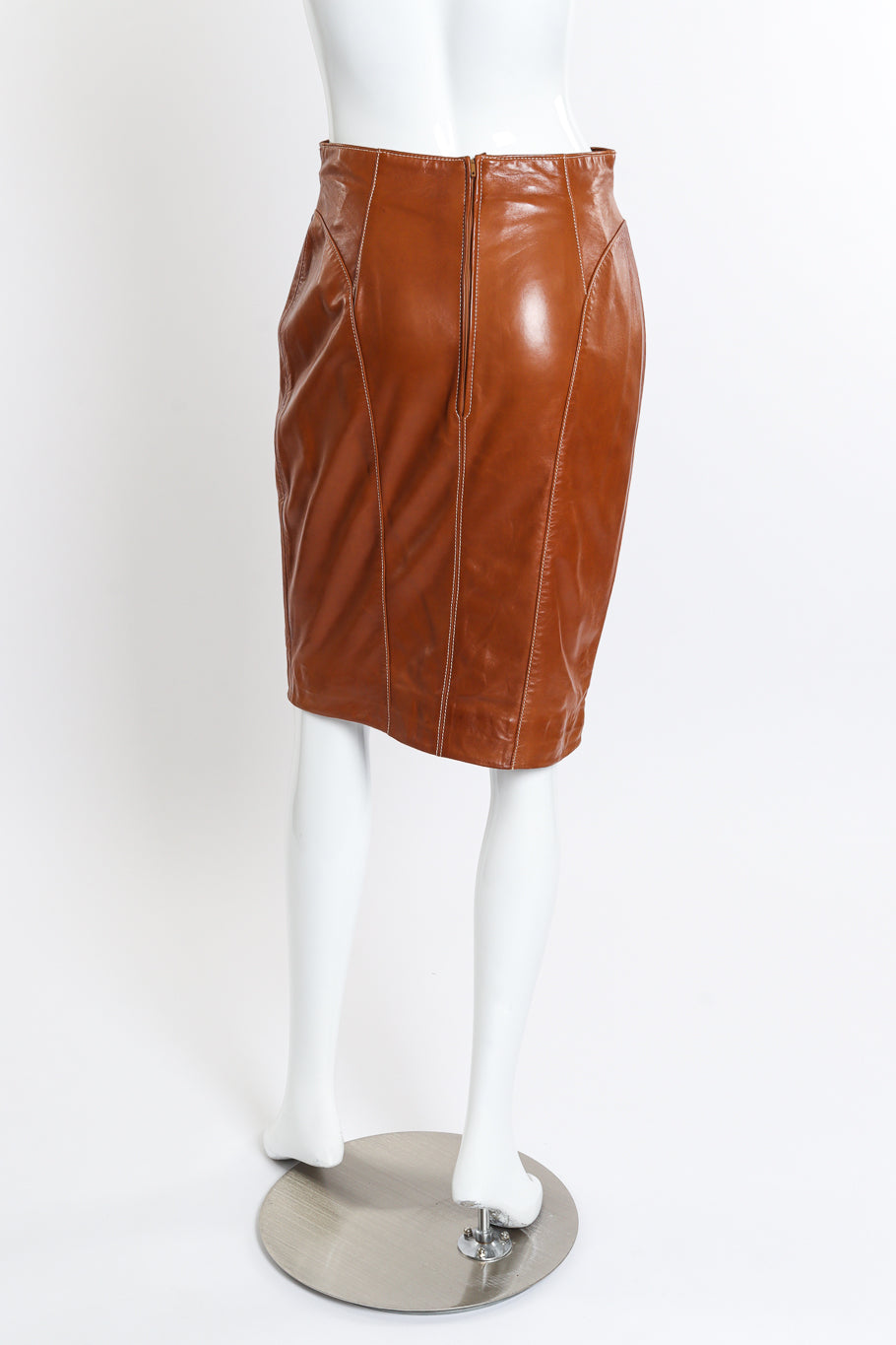 Vintage Escada Leather Fringe Jacket & Skirt Set skirt back on mannequin @rcessla