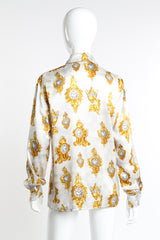 Vintage Escada Baroque Clock Print Silk Blouse back on mannequin @recess la