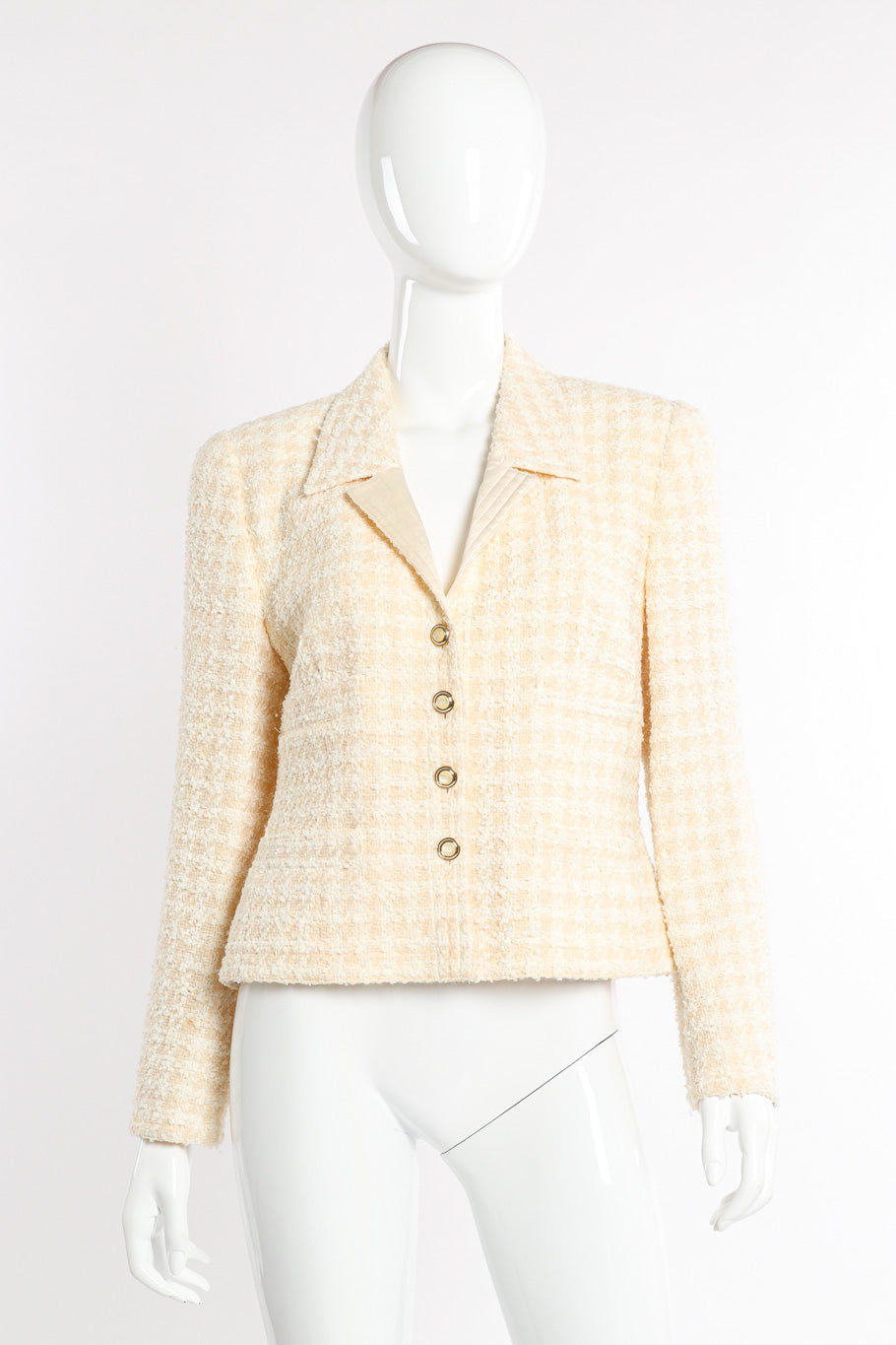 Vintage Escada Houndstooth Bouclé Blazer front view on mannequin @recessla