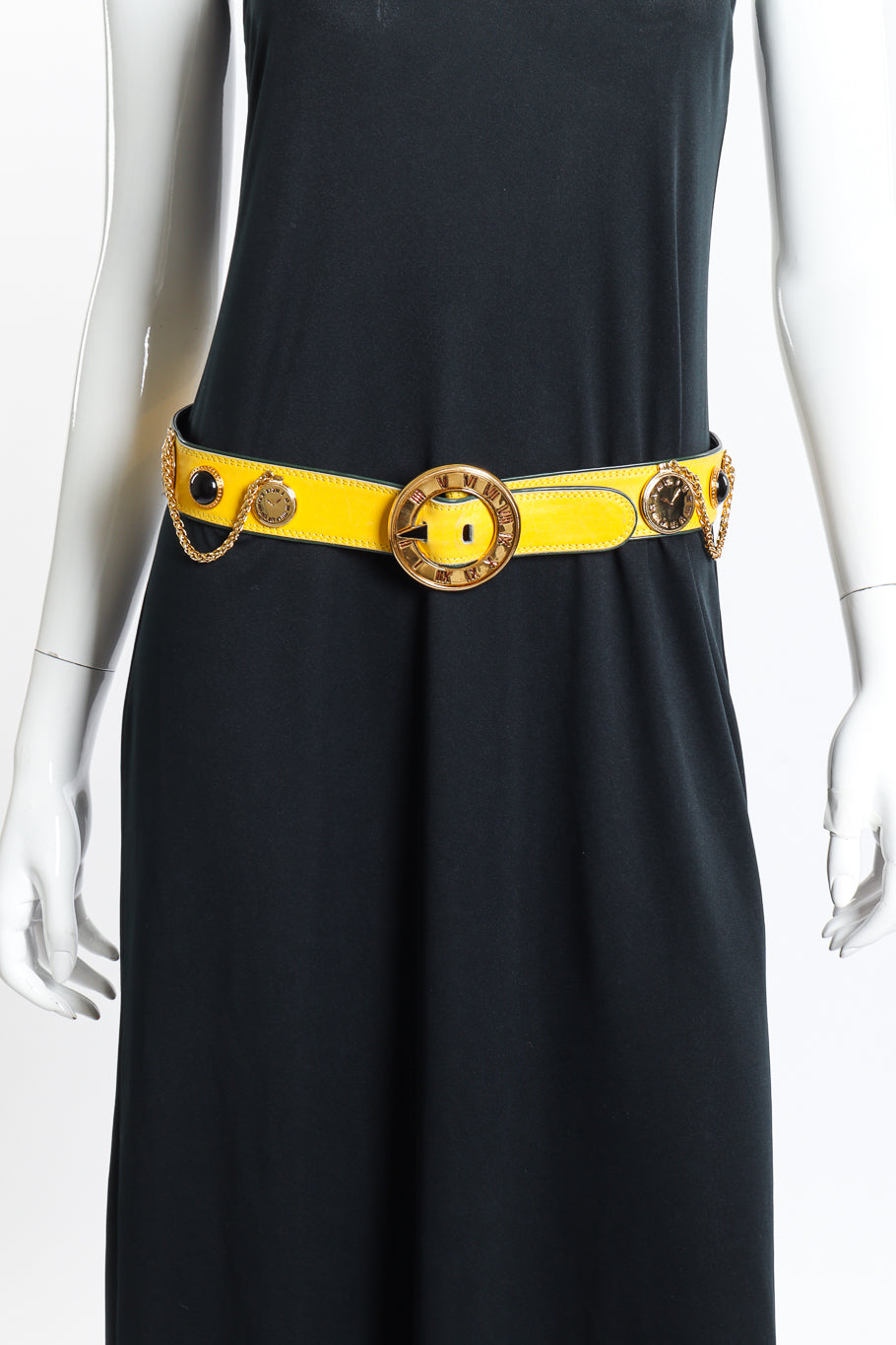 Vintage Escada Roman Clock Leather Belt II on mannequin @recess la