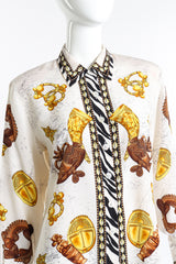 Vintage Escada African Motif Silk Blouse front on mannequin closeup @recess la