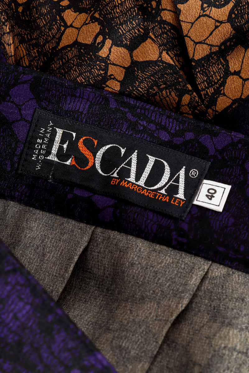 Vintage Escada Lace Print Silk Top & Skirt Set skirt label @recess la