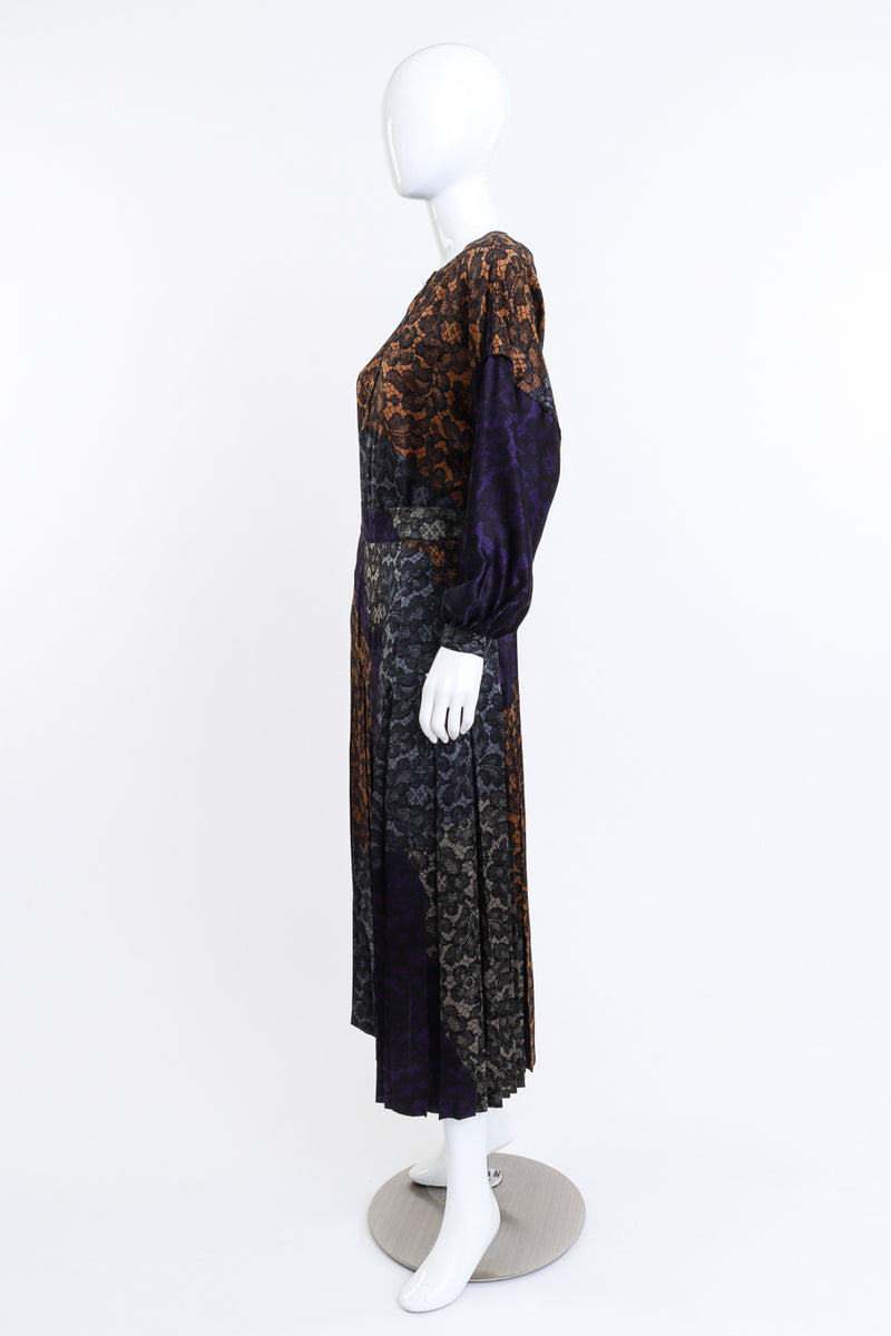 Vintage Escada Lace Print Silk Top & Skirt Set side on mannequin @recess la