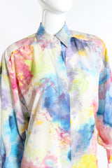 Vintage Escada Tie-Dye Mesh Pattern Printed Blouse close up chest on mannequin @Recess LA