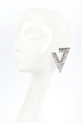 Vintage Crystal Rhinestone Split Triangle Earrings on mannequin @recess la