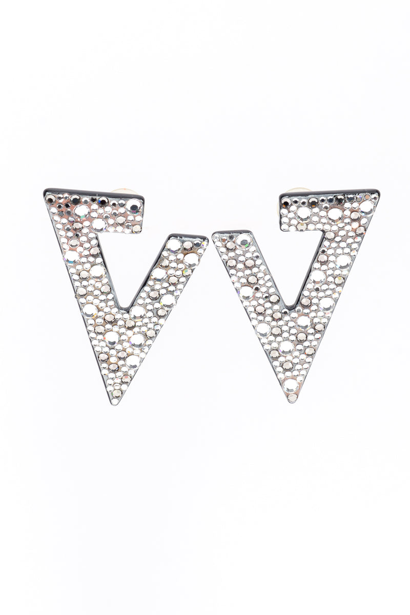 Vintage Crystal Rhinestone Split Triangle Earrings front @recess la