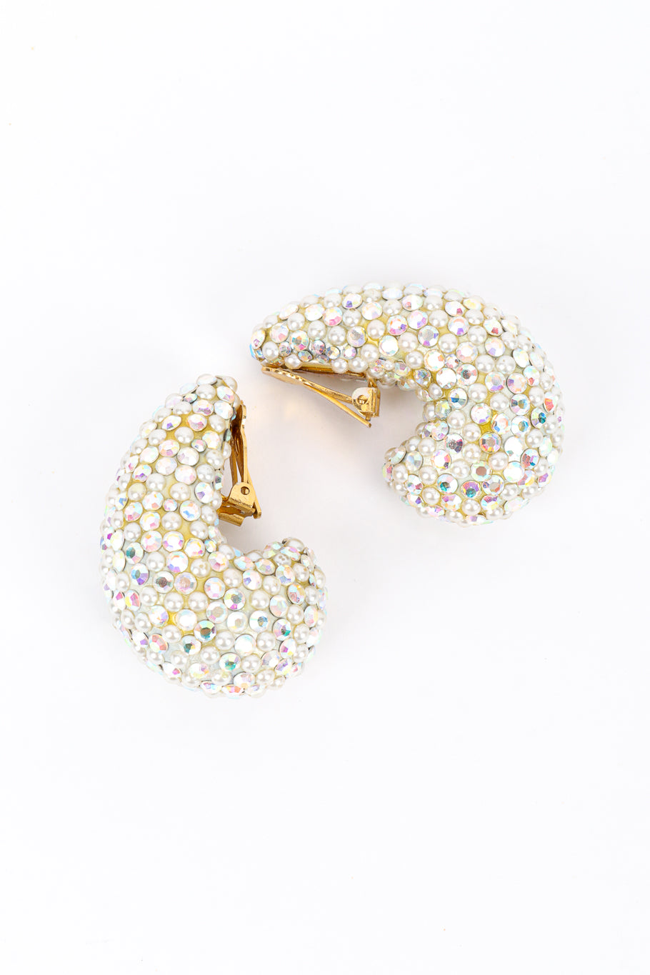 Vintage Crystal and Pearl Half Hoop Earrings side @recess la