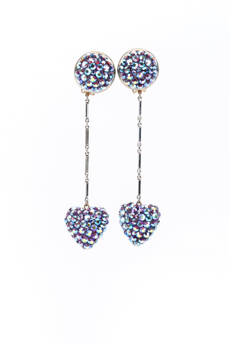 Vintage Long Crystal Heart Drop Earrings front @recess la