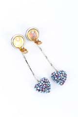 Vintage Long Crystal Heart Drop Earrings clips unfastened @recess la