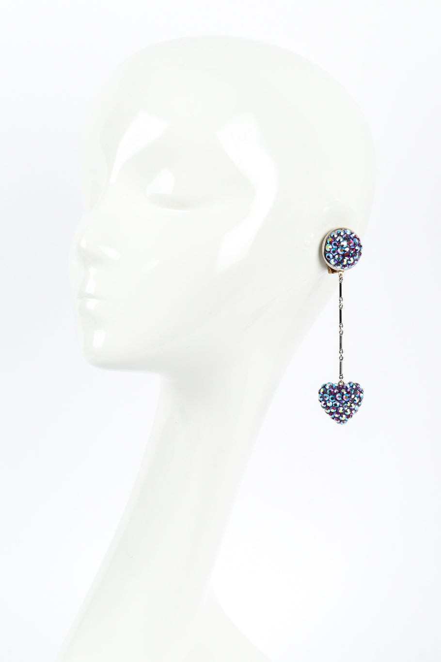 Long Crystal Heart Drop Earrings