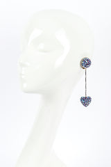 Long Crystal Heart Drop Earrings