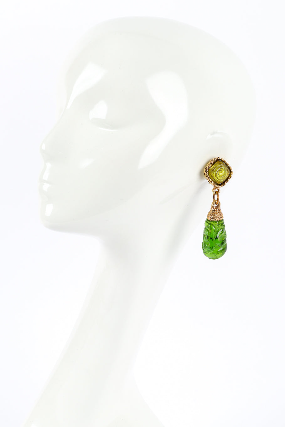 Vintage Carved Resin Drop Earrings on mannequin @recessla