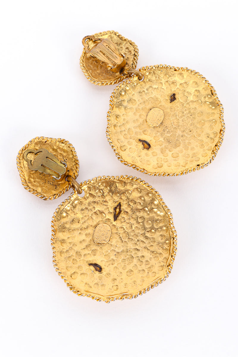 Vintage Edouard Rambaud Hammered Disc Gem Earrings back closeup @recess la