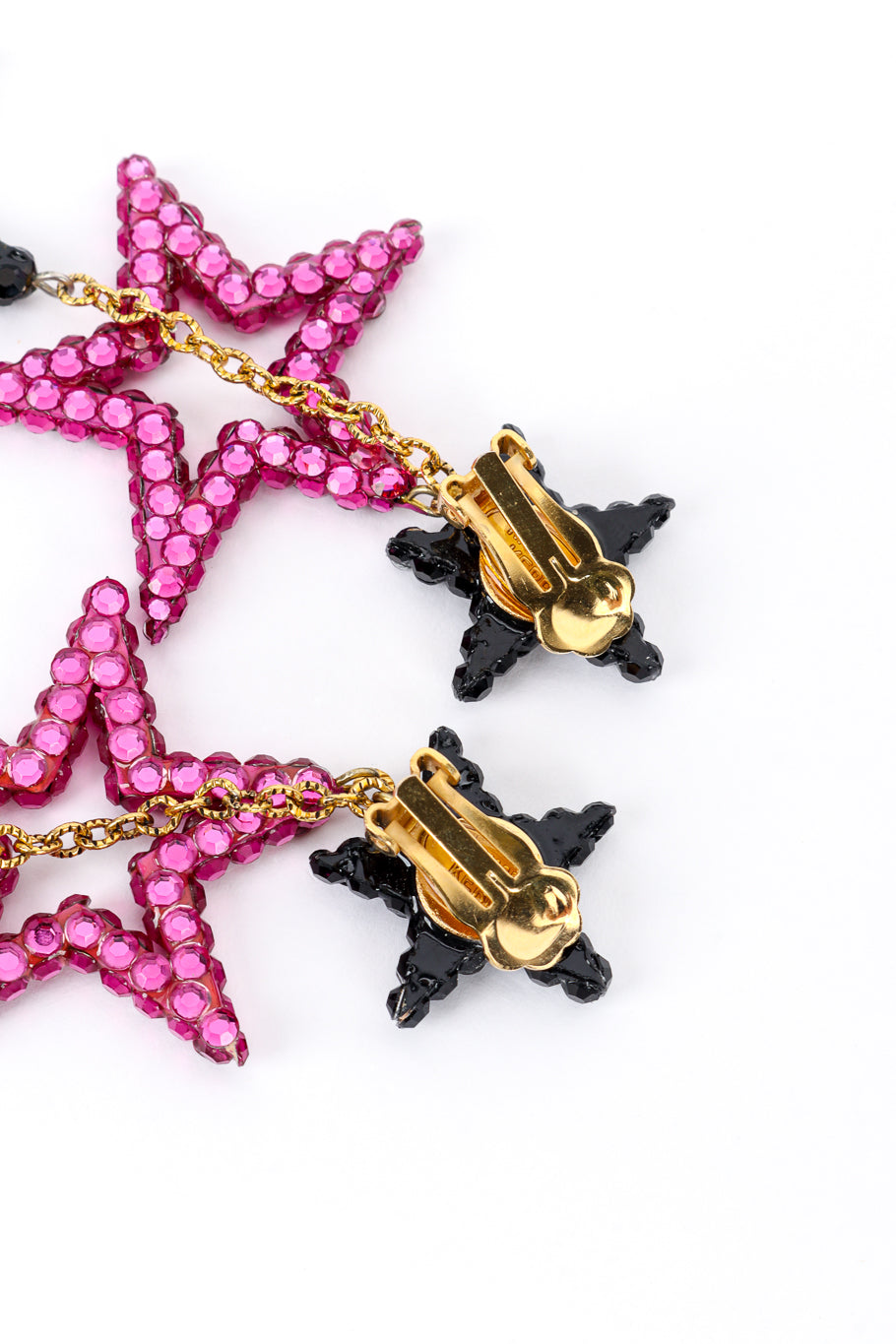 Vintage Richard Kerr Triple Star Drop Earrings back clip closeup @recess la