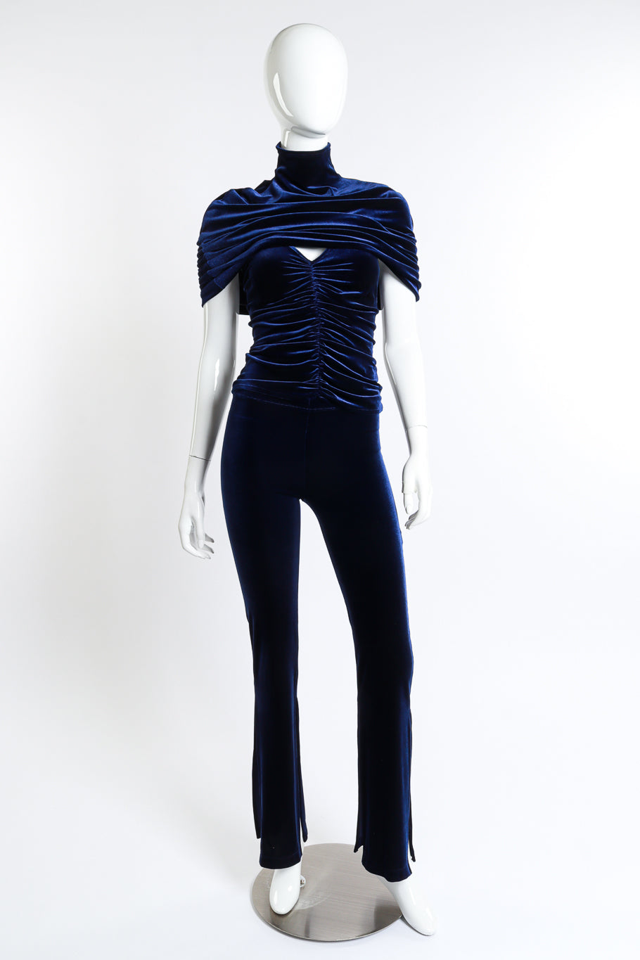 Vintage Elisabetta Rogiani Velvet Cape Top, Tank & Pant Set front on mannequin @recess la