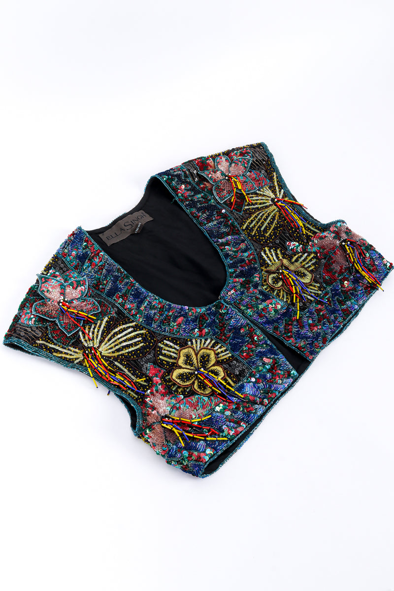 Vintage Ella Singh Beaded Sequin Cropped Vest Top front laid flat @recessla